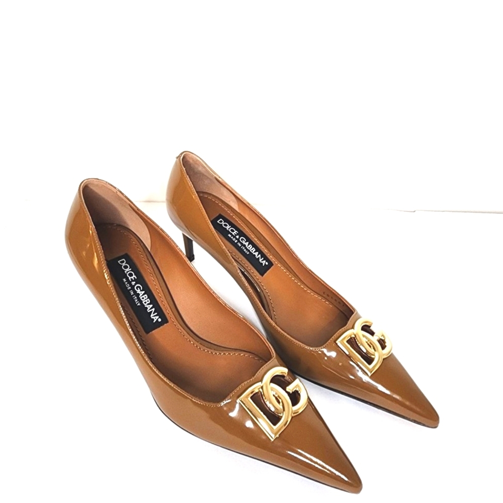 Dolce&Gabbana Lollo DG pointed Toe Pump In Caramel Brown Size 38